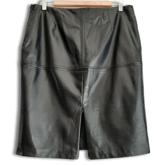 EDIT Back Zipper Slit Vegan Faux Leather Pencil Mini Skirt Black Sz 8 - Picture 9 of 13